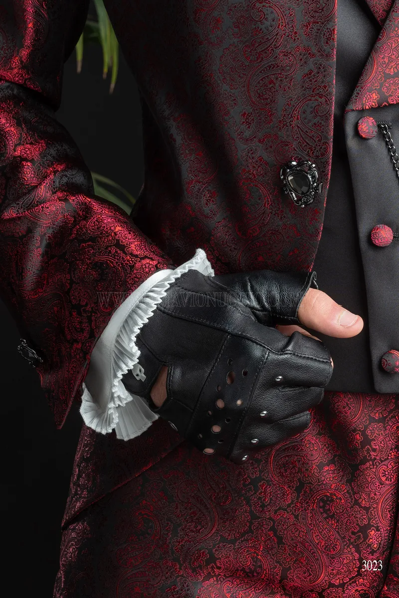 Abito sposo damascato rosso con collo coreano 4