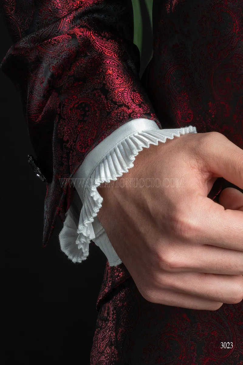 Abito sposo damascato rosso con collo coreano 8