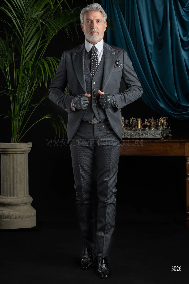 Abito da cerimonia uomo moda nero 3 pezzi 2