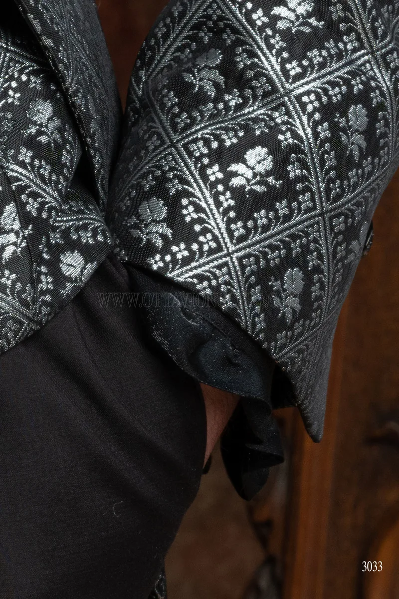 Frac uomo stile gotico di lusso damascato nero argento 4