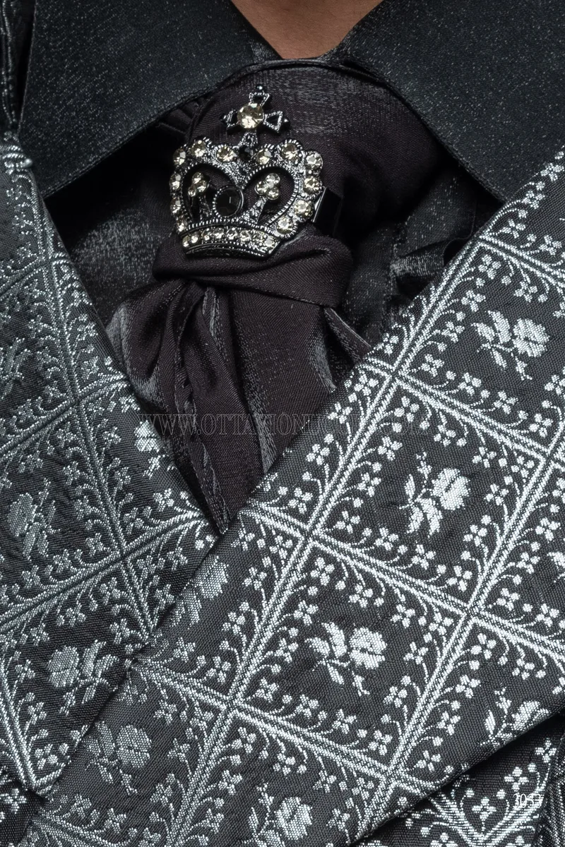 Frac uomo stile gotico di lusso damascato nero argento 5
