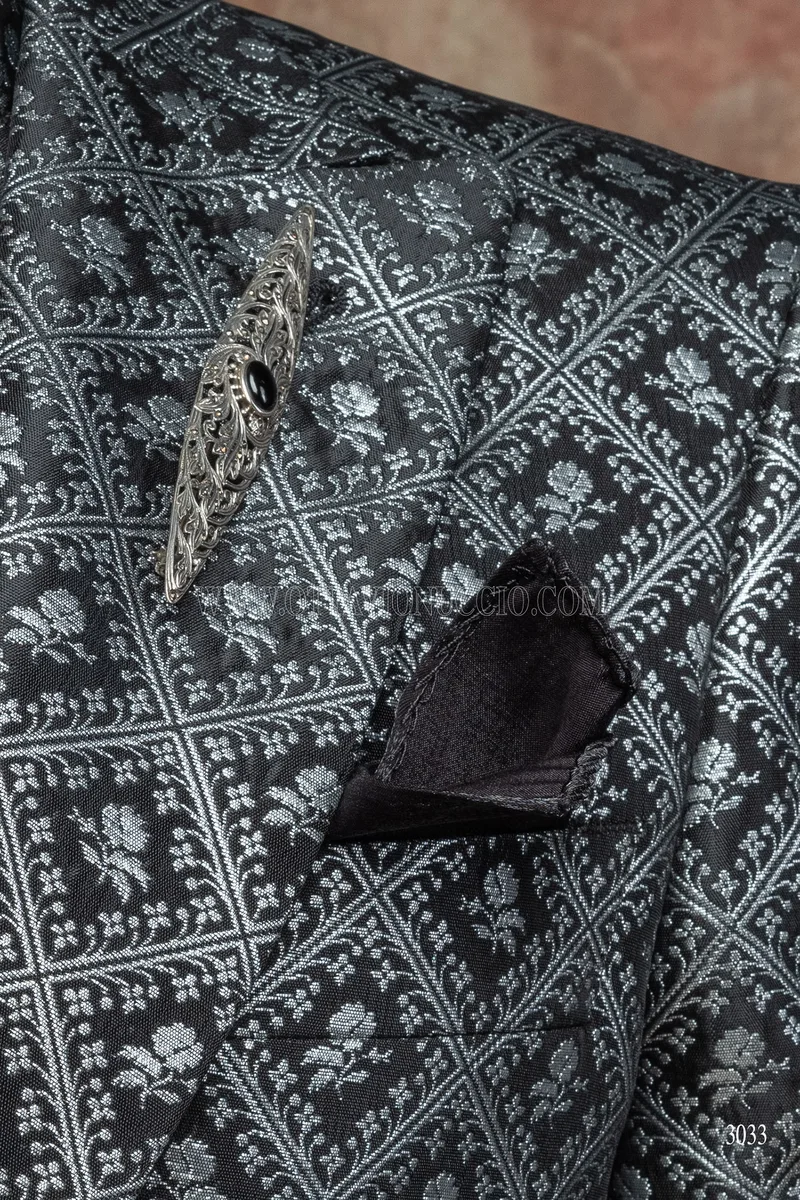 Frac uomo stile gotico di lusso damascato nero argento 6