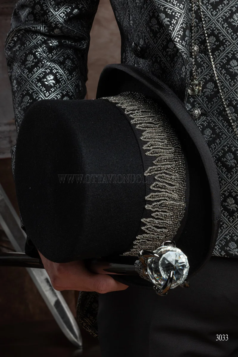 Frac uomo stile gotico di lusso damascato nero argento 8