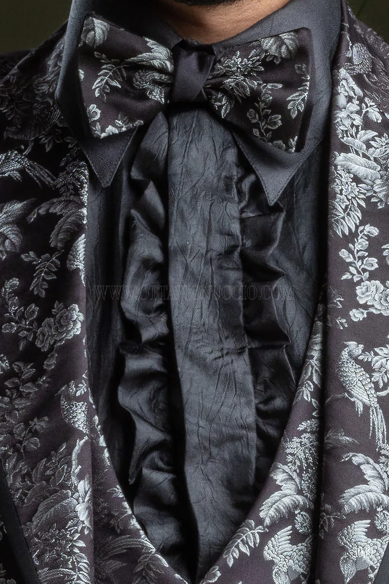 Giacca blazer da uomo in pura seta jacquard nero argento 5
