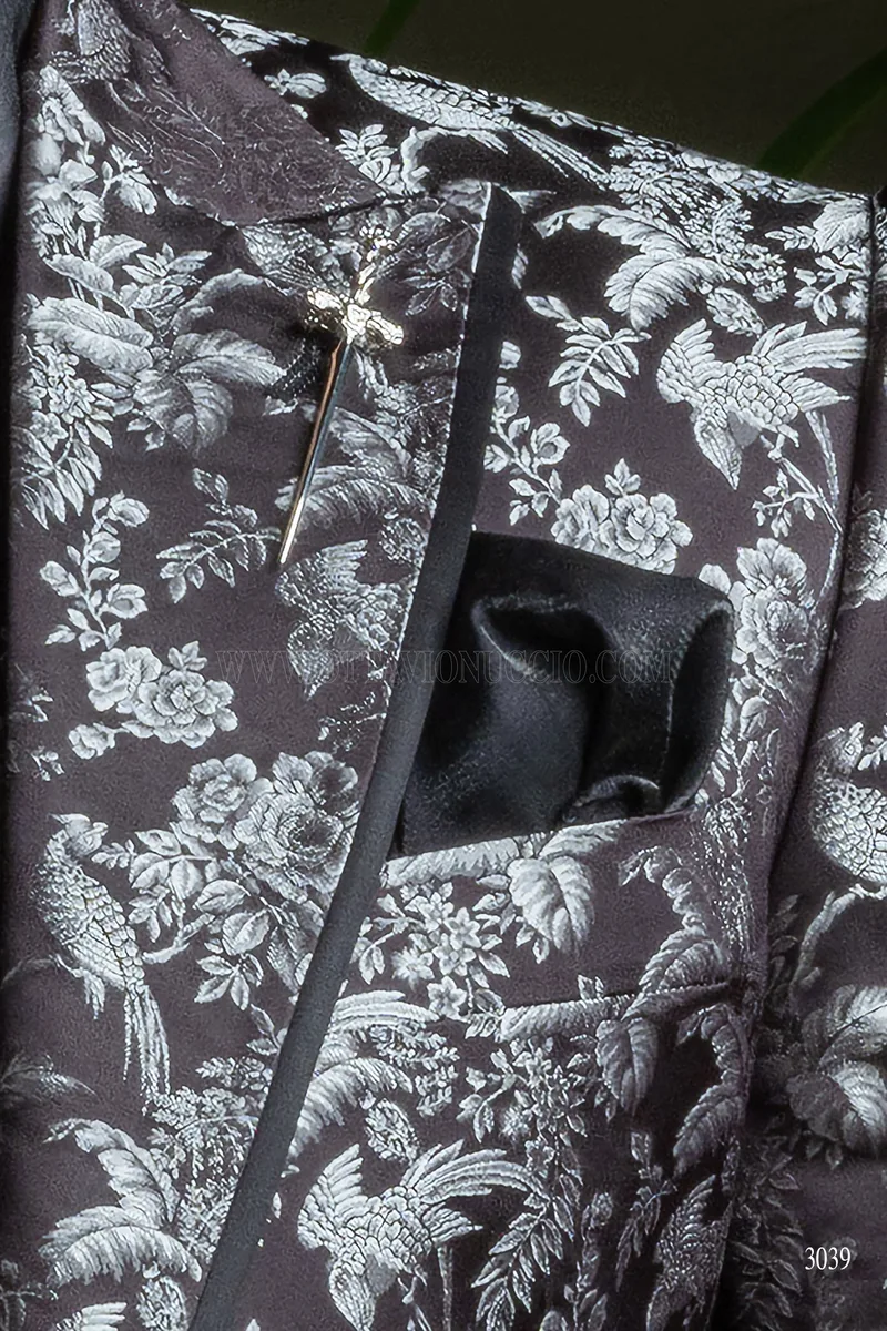 Giacca blazer da uomo in pura seta jacquard nero argento 6