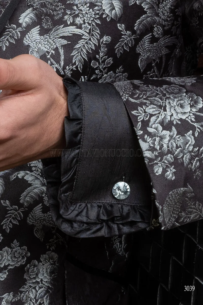 Giacca blazer da uomo in pura seta jacquard nero argento 7