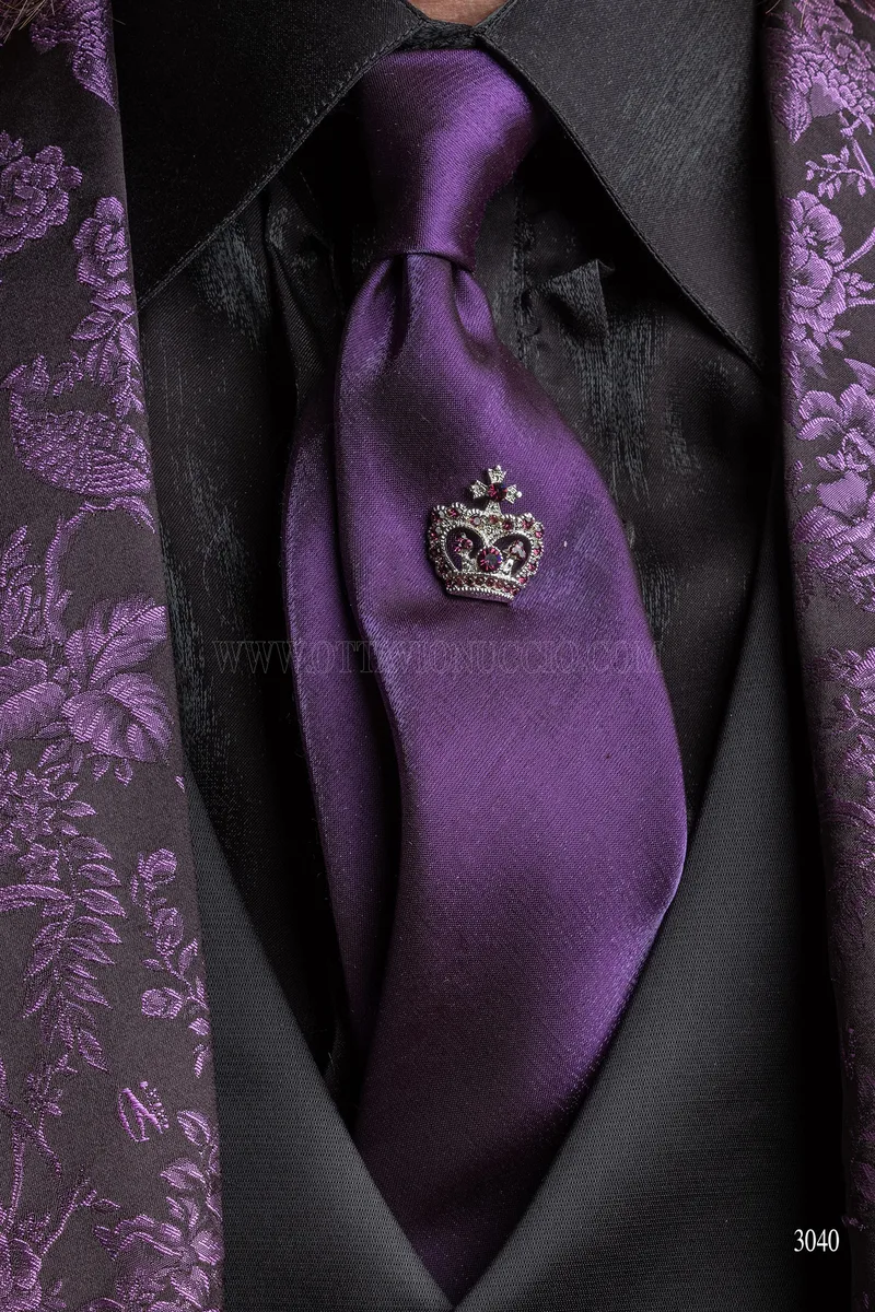 Giacca blazer da uomo in pura seta jacquard nero viola 6