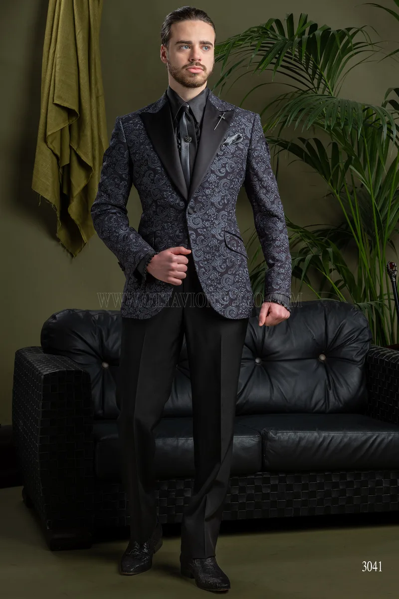 Giacca ricamata grigio elegante particolare da uomo per feste 2