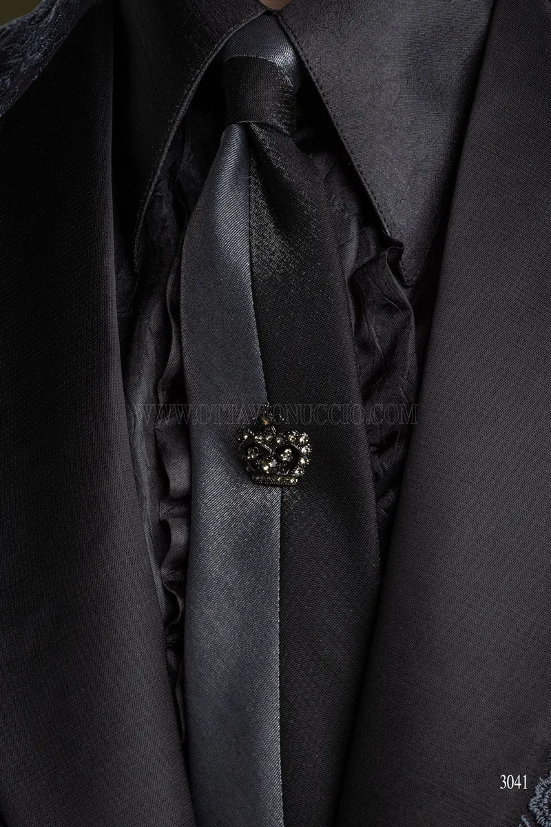 Giacca ricamata grigio elegante particolare da uomo per feste 6