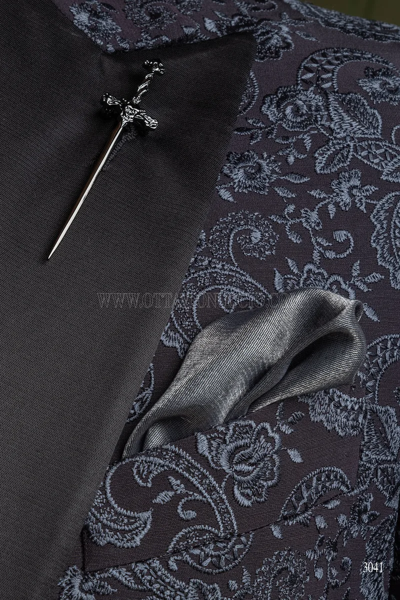 Giacca ricamata grigio elegante particolare da uomo per feste 7