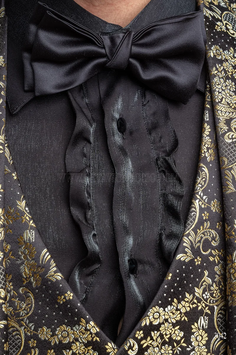 Giacca da party uomo in seta nero oro, pantalone nero 4