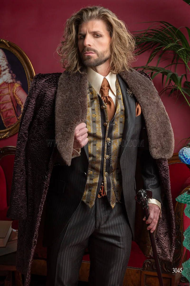 Vestito uomo stile steampunk gessato nero - Disponibilità Limitata 2