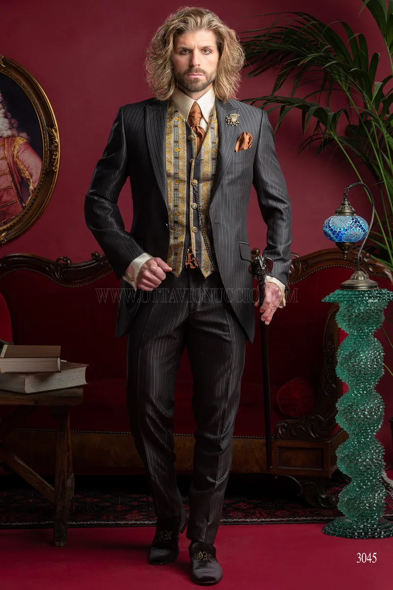 Vestito uomo stile steampunk gessato nero - Disponibilità Limitata 3