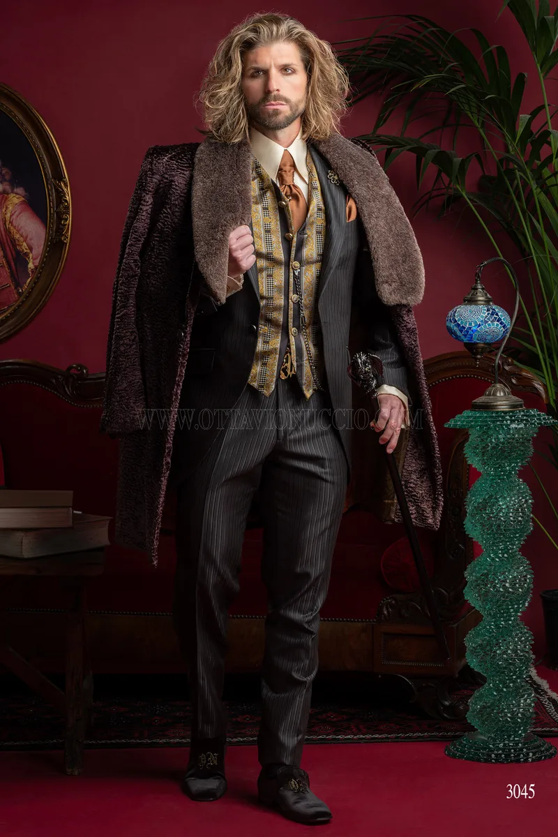 Vestito uomo stile steampunk gessato nero - Disponibilità Limitata 4