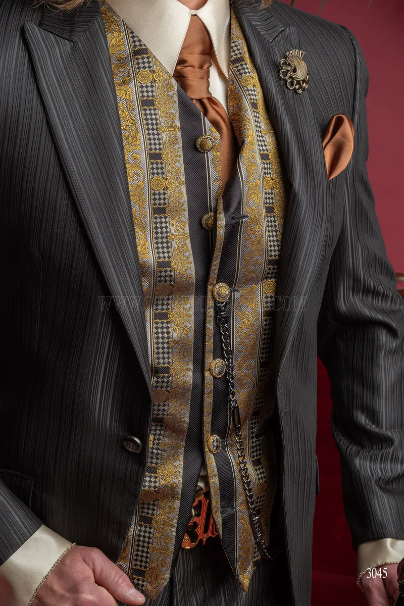 Vestito uomo stile steampunk gessato nero - Disponibilità Limitata 5