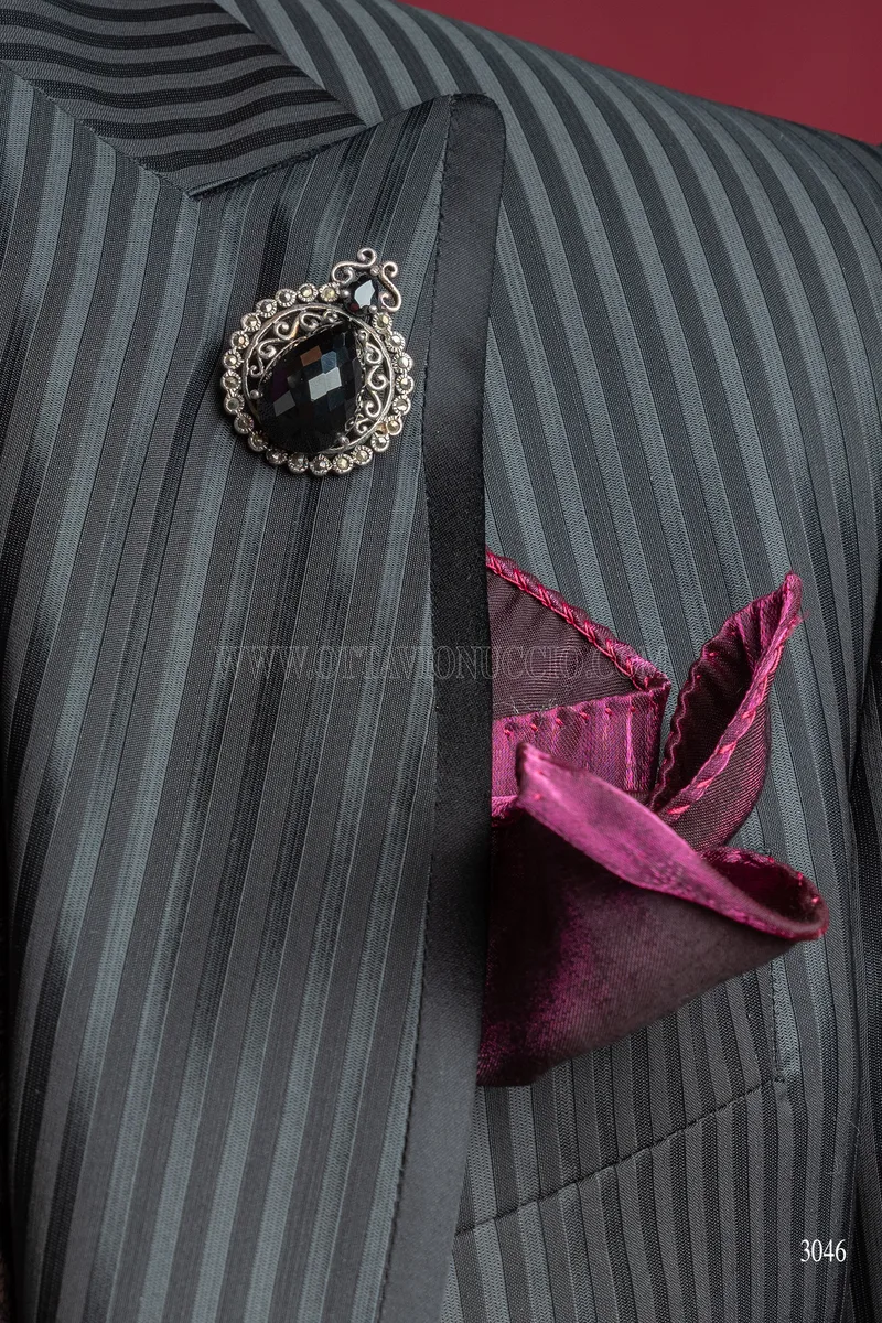 Frac steampunk uomo gessato nero, gilet in seta viola - Disponibilità Limitata 6