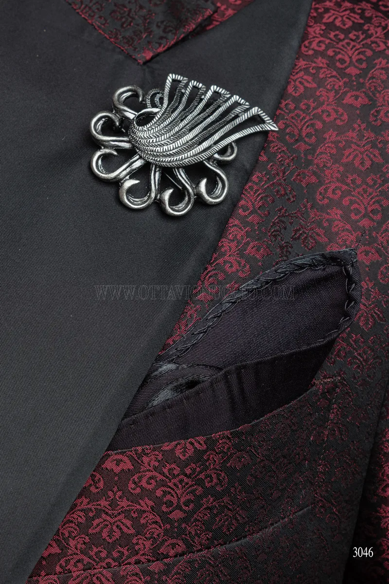 Frack bordeaux stile steampunk uomo con rever a contrasto - Disponibilità Limitata 5