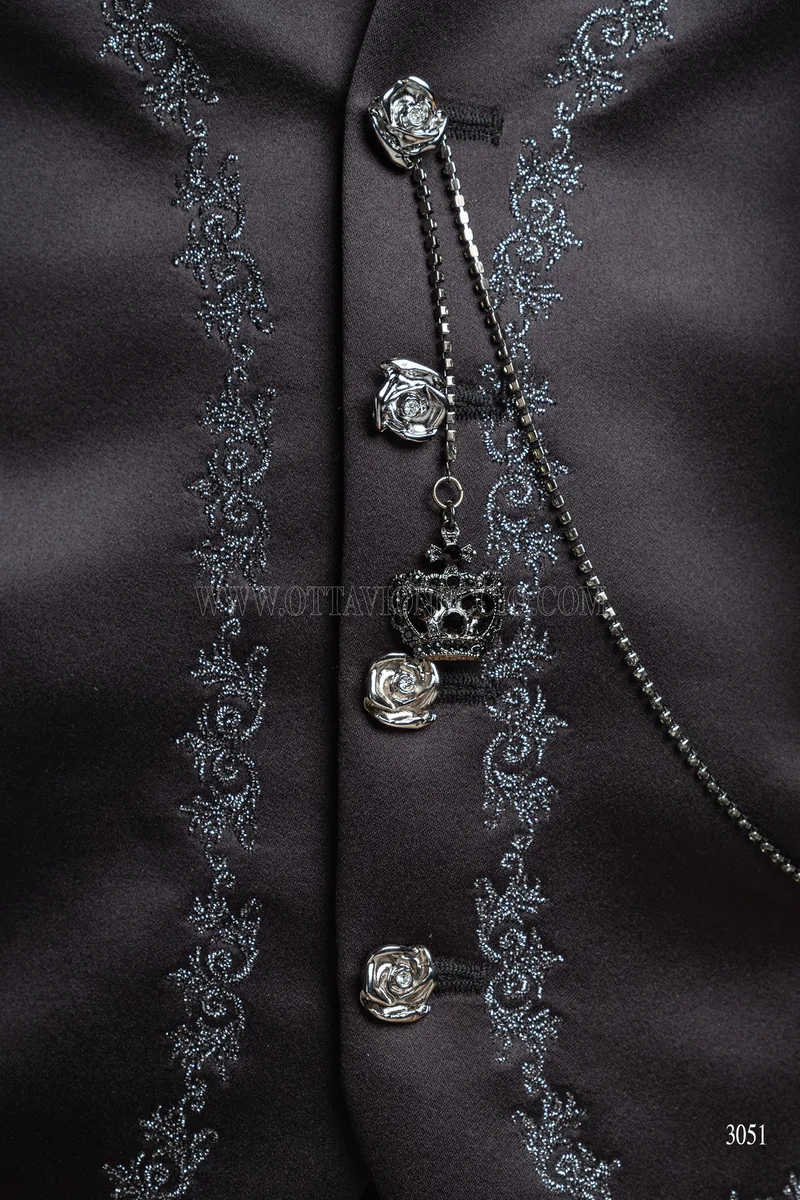 Frac uomo matrimonio gotico broccato nero argento 4