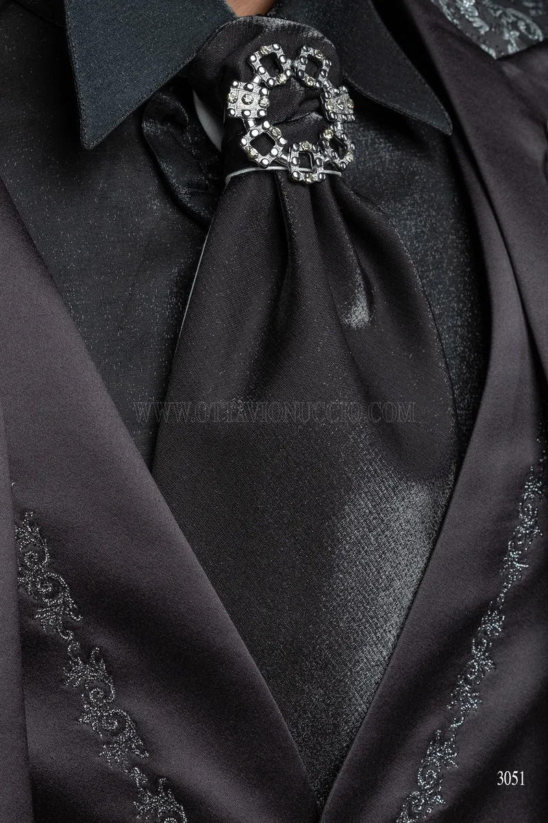 Frac uomo matrimonio gotico broccato nero argento 5