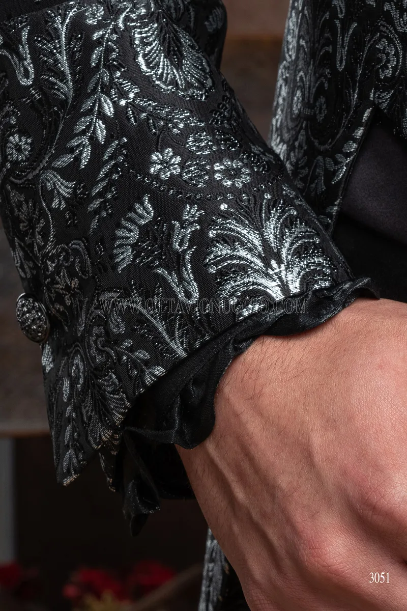 Frac uomo matrimonio gotico broccato nero argento 6