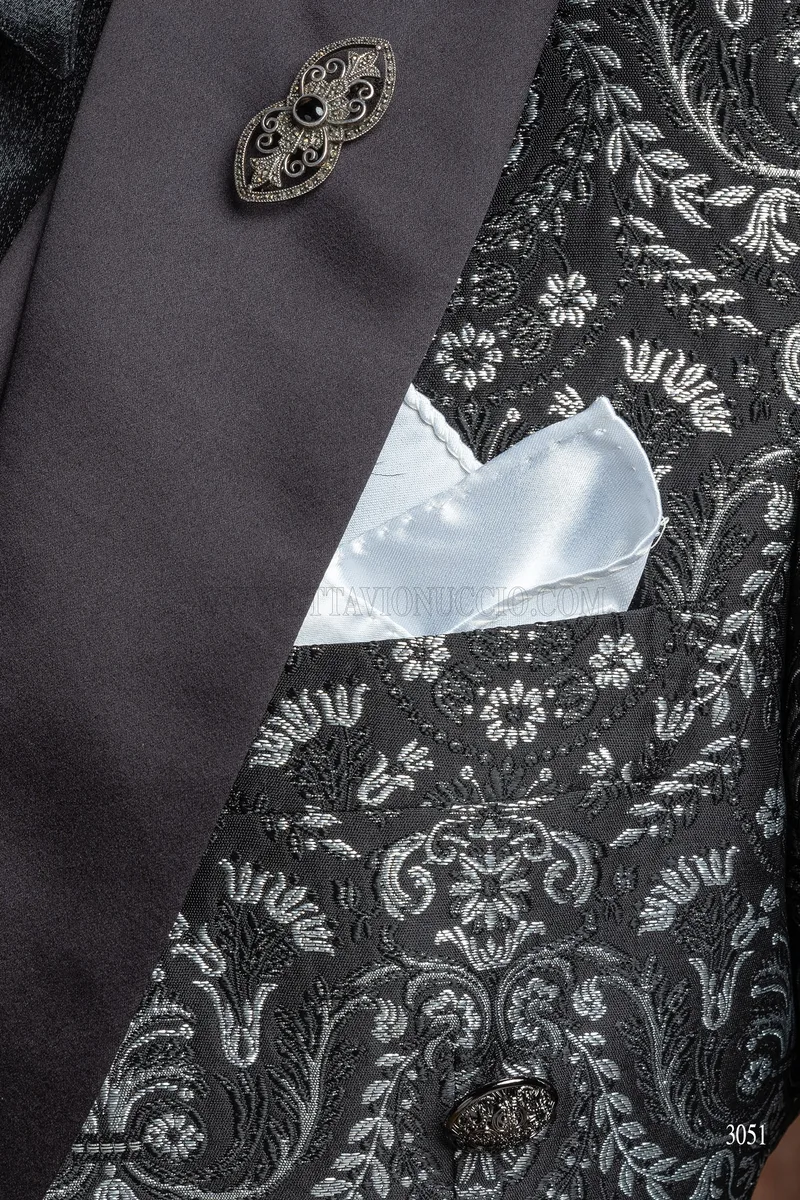 Frac uomo matrimonio gotico broccato nero argento 7