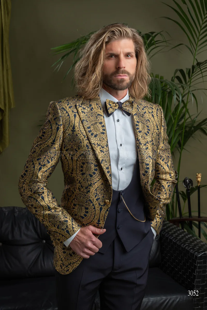 Giacca uomo particolare damascata oro blu 1