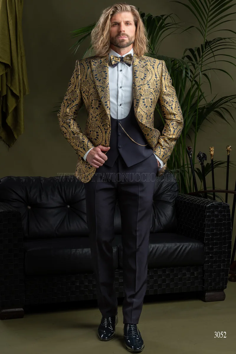 Giacca uomo particolare damascata oro blu 2