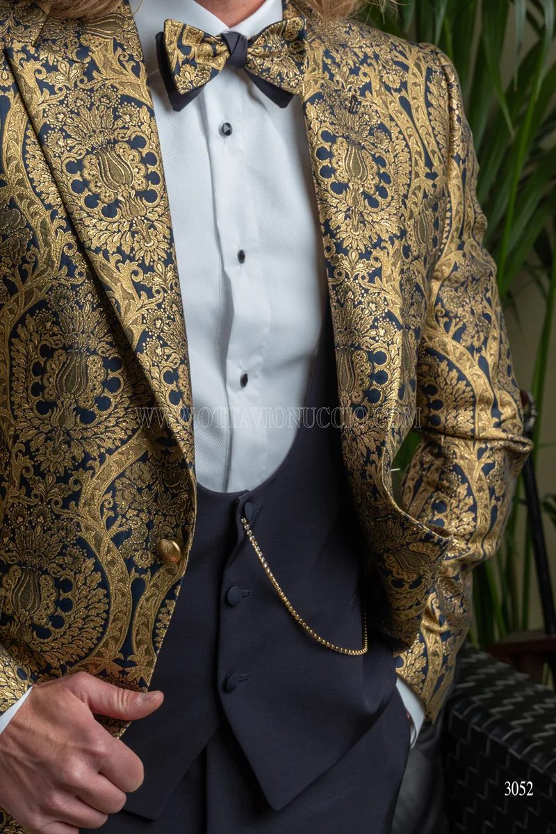 Giacca uomo particolare damascata oro blu 3