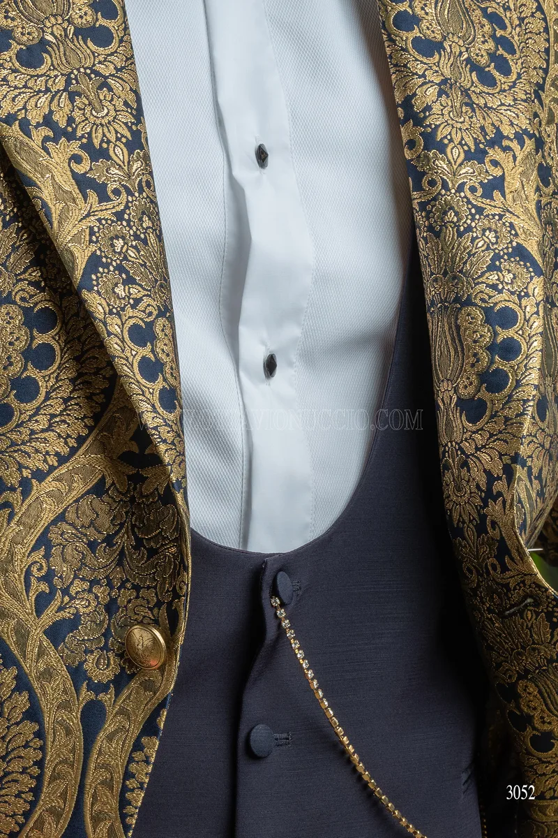 Giacca uomo particolare damascata oro blu 4