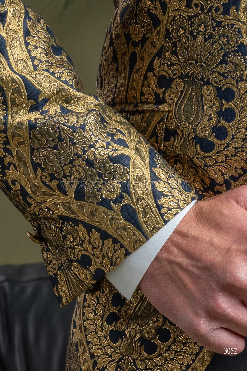 Giacca uomo particolare damascata oro blu 5