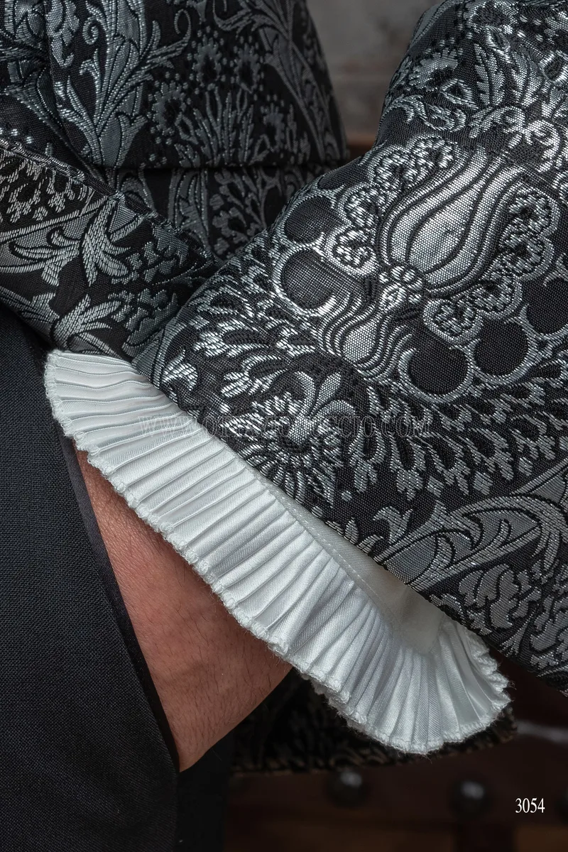 Giacca stile gotico coreana damascata di lusso argento e nero 4