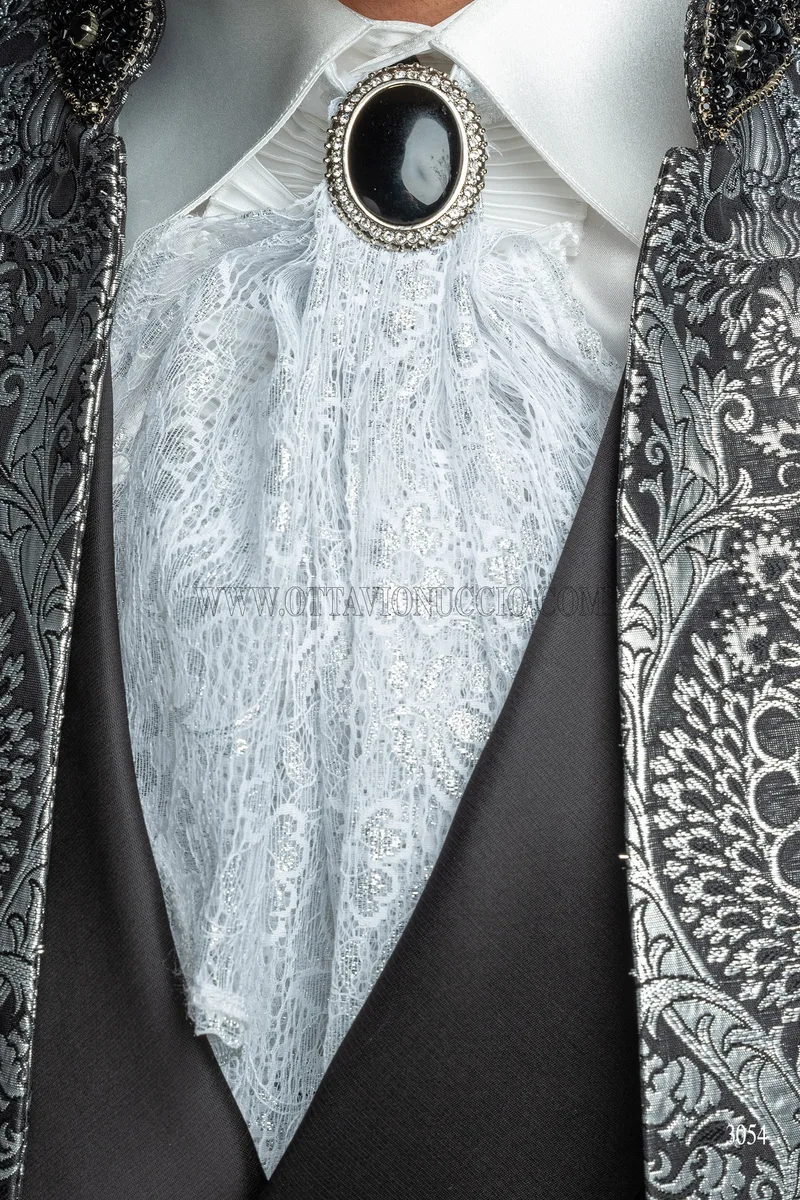 Giacca stile gotico coreana damascata di lusso argento e nero 5
