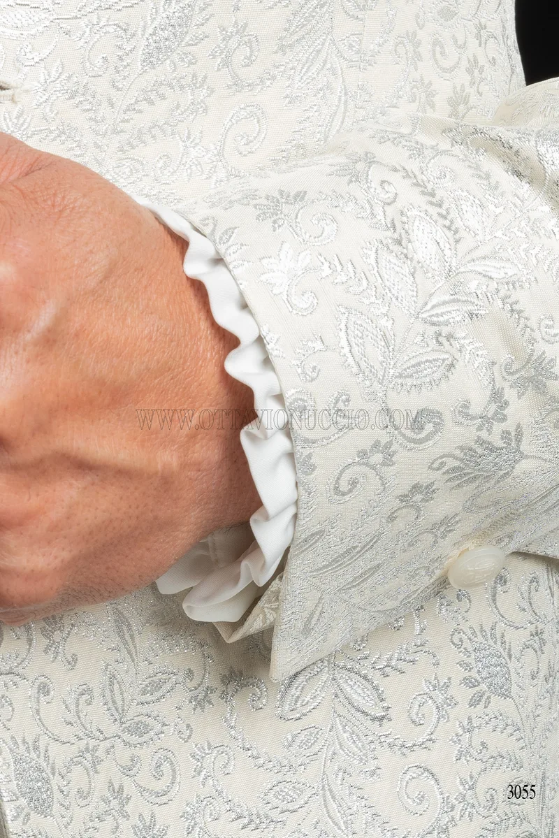 Giacca particolare da sposo bianca damascata argento 5