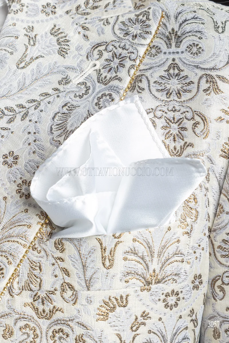 Abito da sposo broccato bianco con pantalone bianco 6