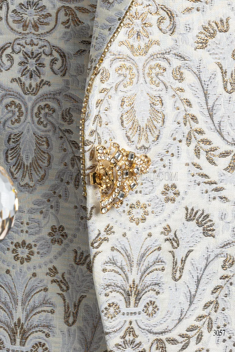 Abito da sposo broccato bianco con pantalone bianco 4
