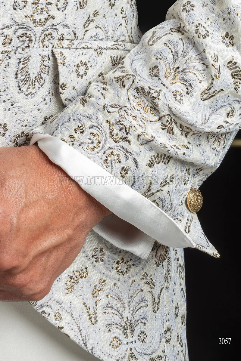 Abito da sposo broccato bianco con pantalone bianco 5