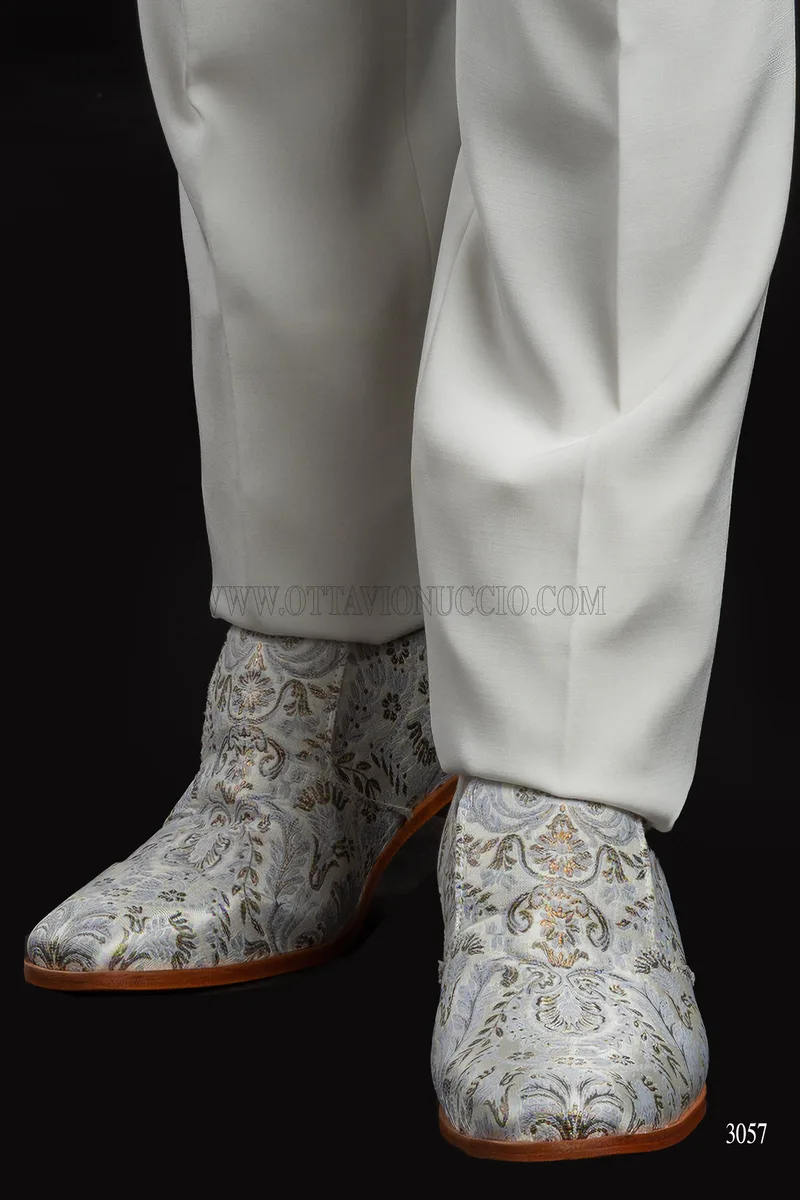 Abito da sposo broccato bianco con pantalone bianco 8
