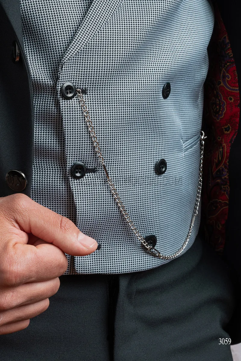 Abito da cerimonia nero con gilet doppiopetto pied de poule – Bottoni