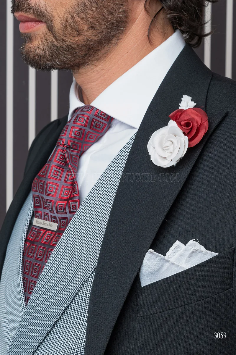 Abito da cerimonia nero con gilet doppiopetto pied de poule – Accessori