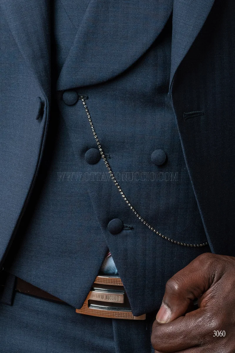 Tight moderno in pura lana con gilet doppiopetto blu – Bottoni