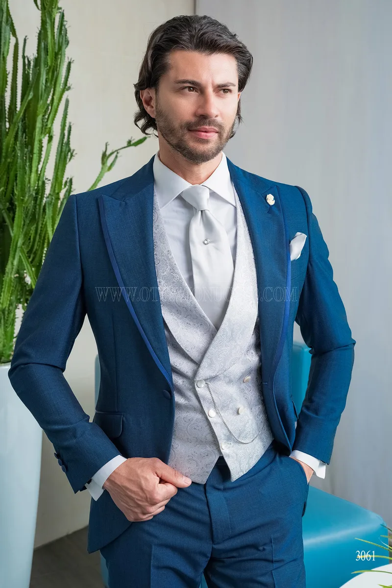 Demi-tight in lana mohair blu royal con gilet damascato – Mezzobusto