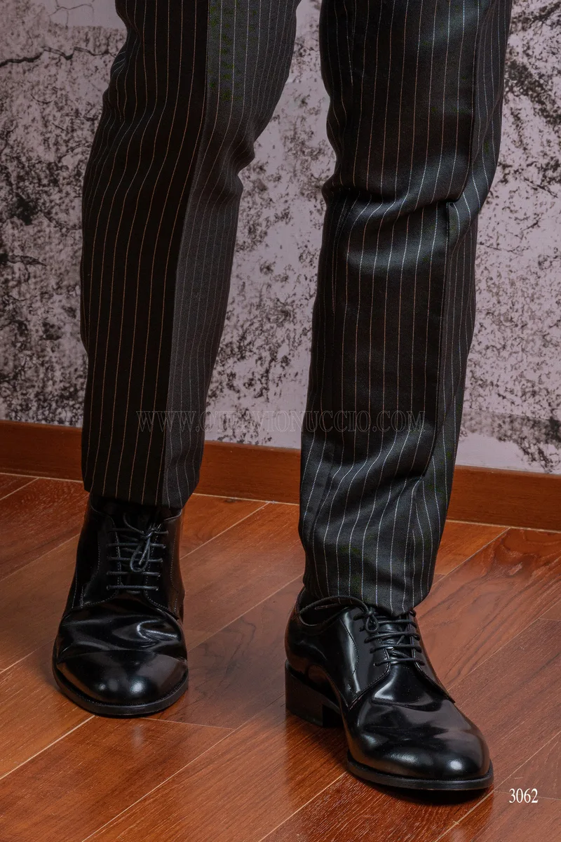 Abito da cerimonia uomo nero gessato con gilet doppiopetto – Scarpa