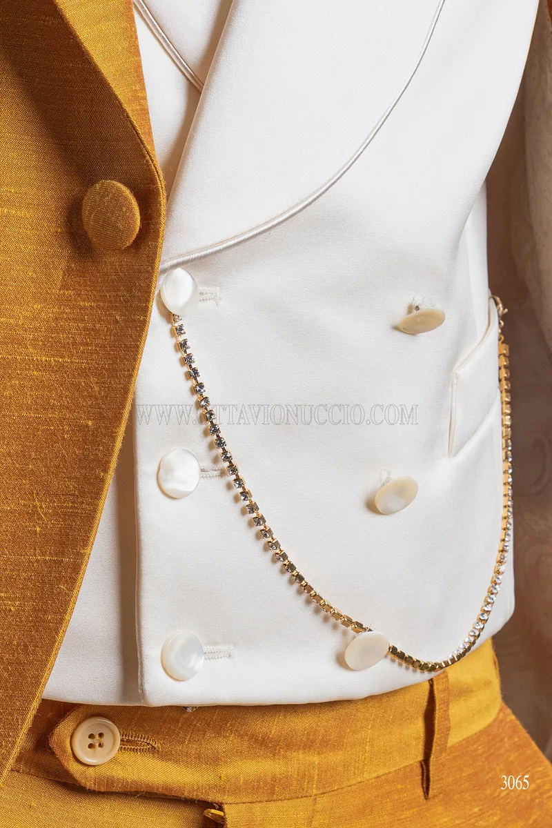 Abito da sposo shantung oro in misto viscosa con gilet abbinato – Bottoni