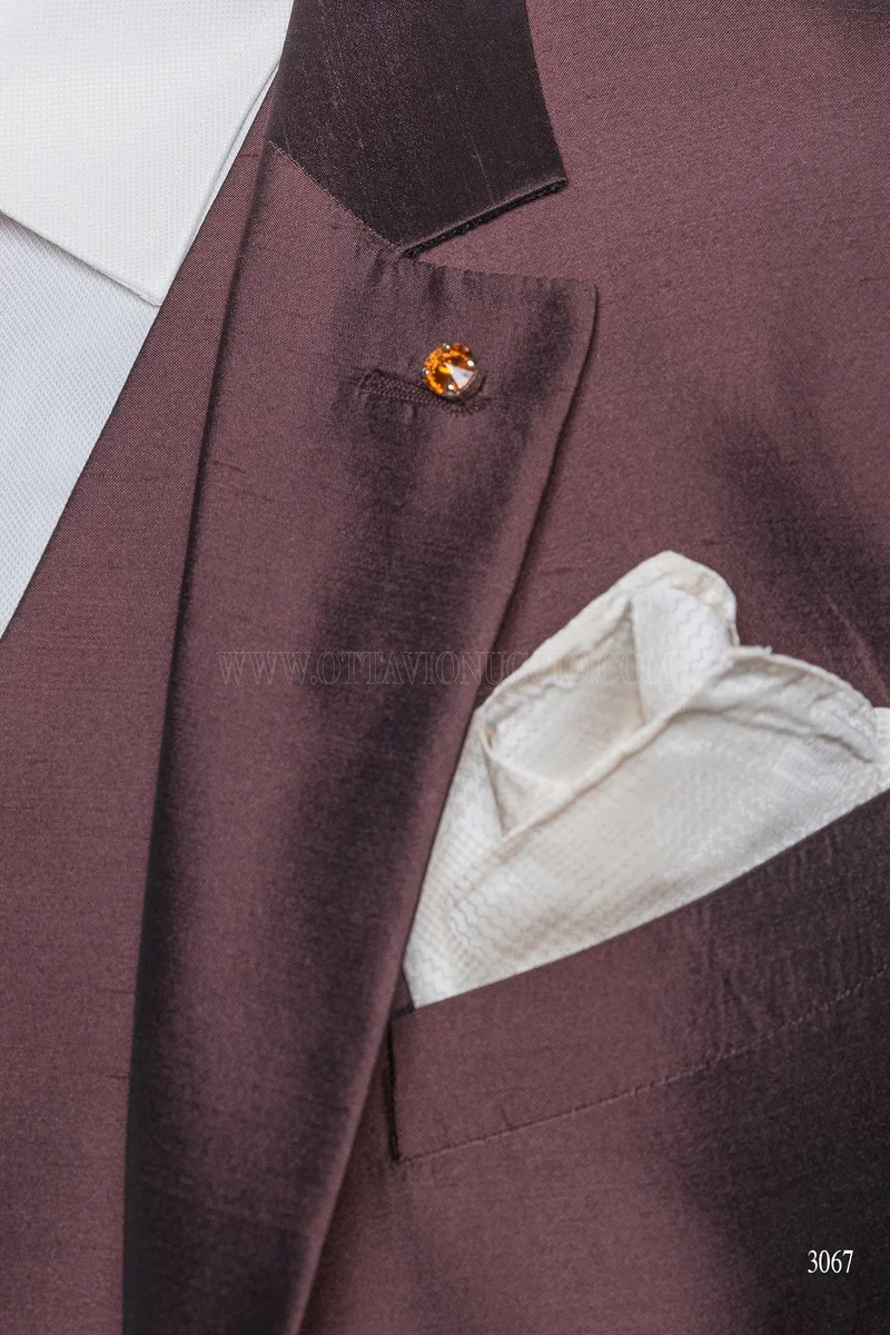 Abito da uomo 3 pezzi in shantung misto seta marrone – Accessori
