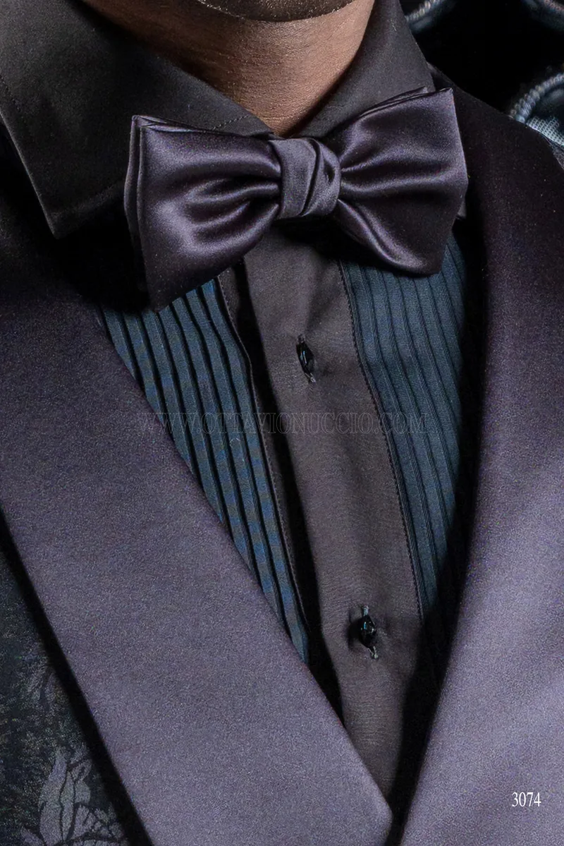 Smoking sciallato bianco, pantalone e gilet nero – Papillon