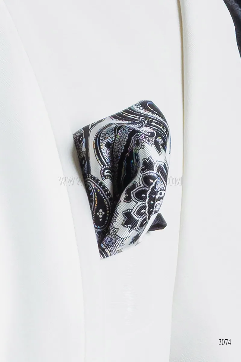 Smoking sciallato bianco, pantalone e gilet nero – Fazzoletto