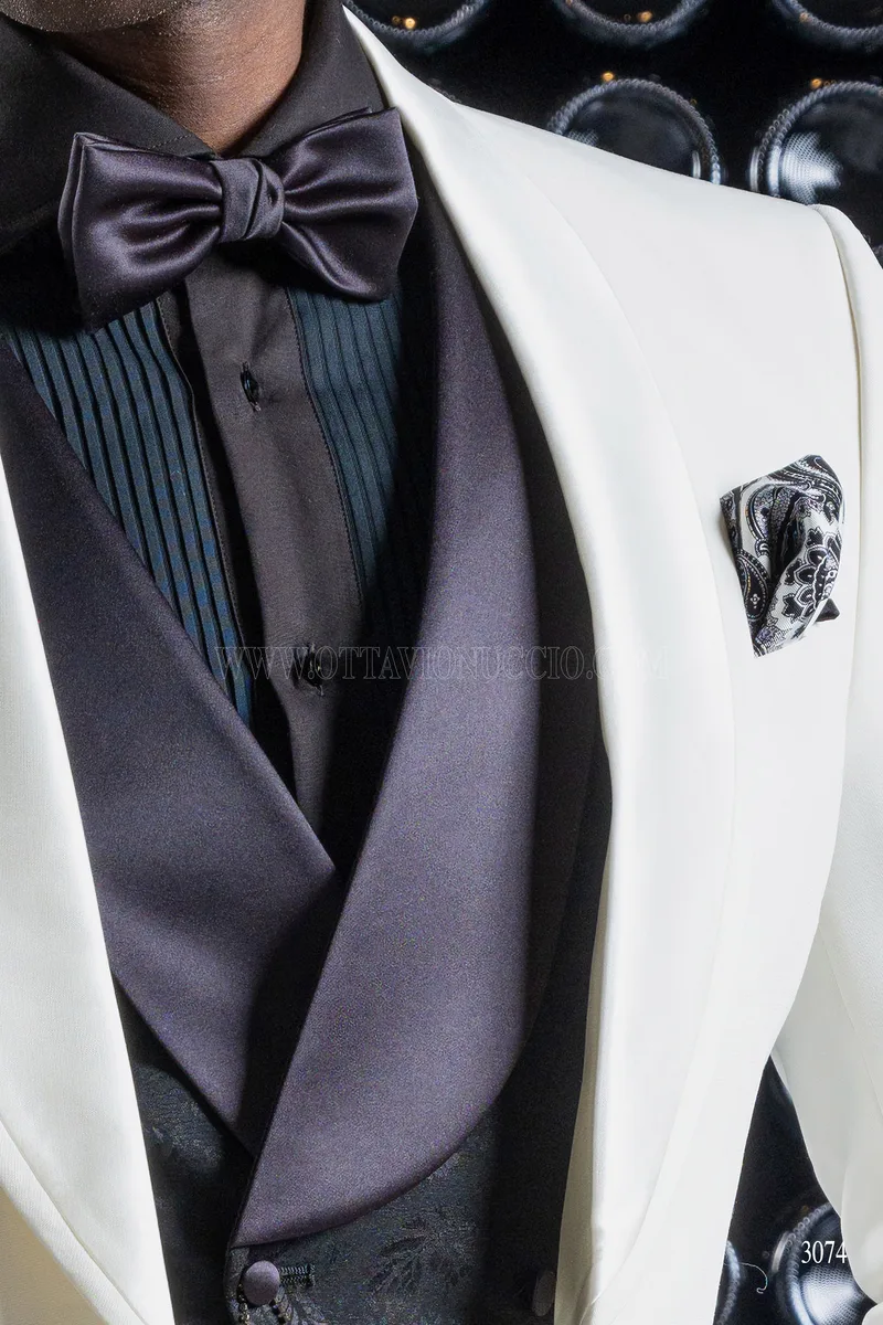 Smoking sciallato bianco, pantalone e gilet nero – Accessori