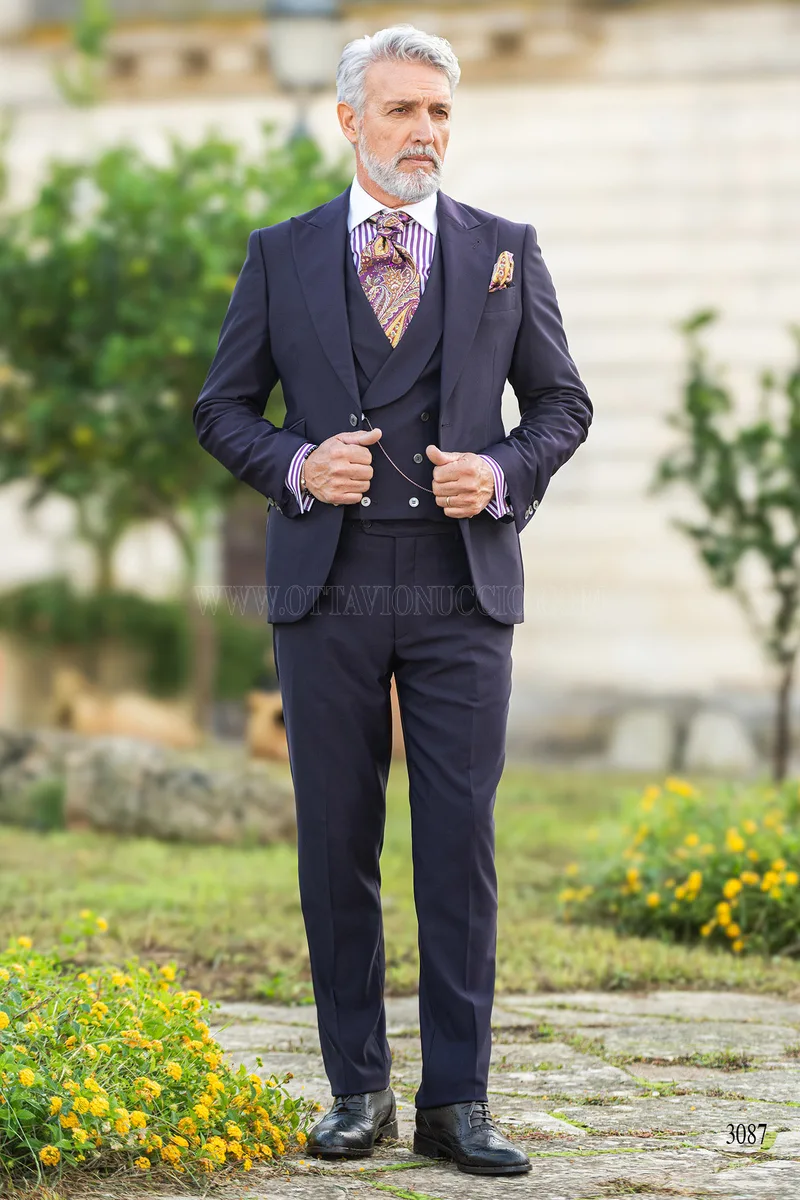 Abito cerimonia uomo viola con gilet doppiopetto 1