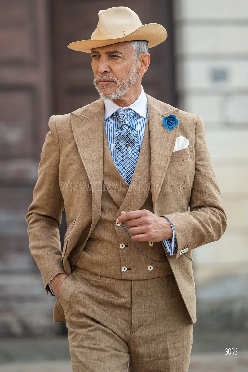 Abito matrimonio country chic uomo lino marrone chiaro 1