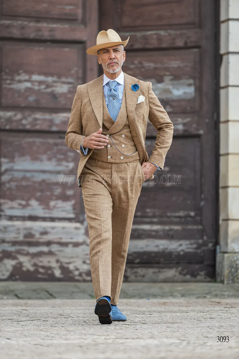 Abito matrimonio country chic uomo lino marrone chiaro 2